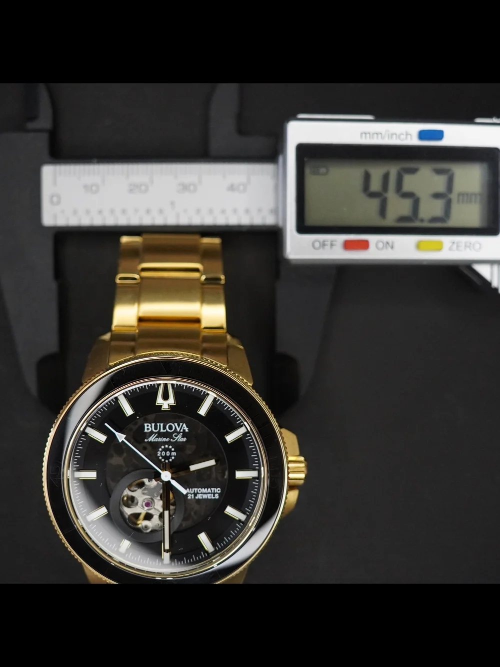 Bulova Marine Star Automatic Black Dial 200M Gold Tone Men's Watch 97A174